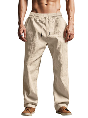 Men's Loose Fit Drawstring Pants Plus Size in Khaki with drawstring waist