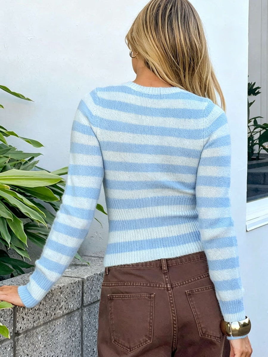 cardigan in Blue with striped and zipper
