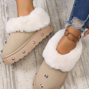 boots in Beige with studded and ankle-length