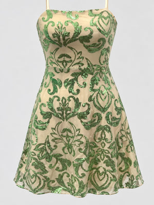 mini dress in Light Green with floral and sequin