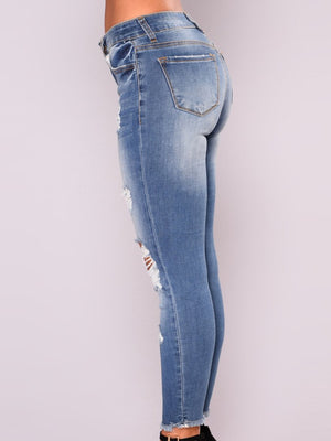 skinny jeans in charcoal with distressed and ankle-length