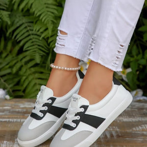 Black Round Toe Lace Up Sneakers