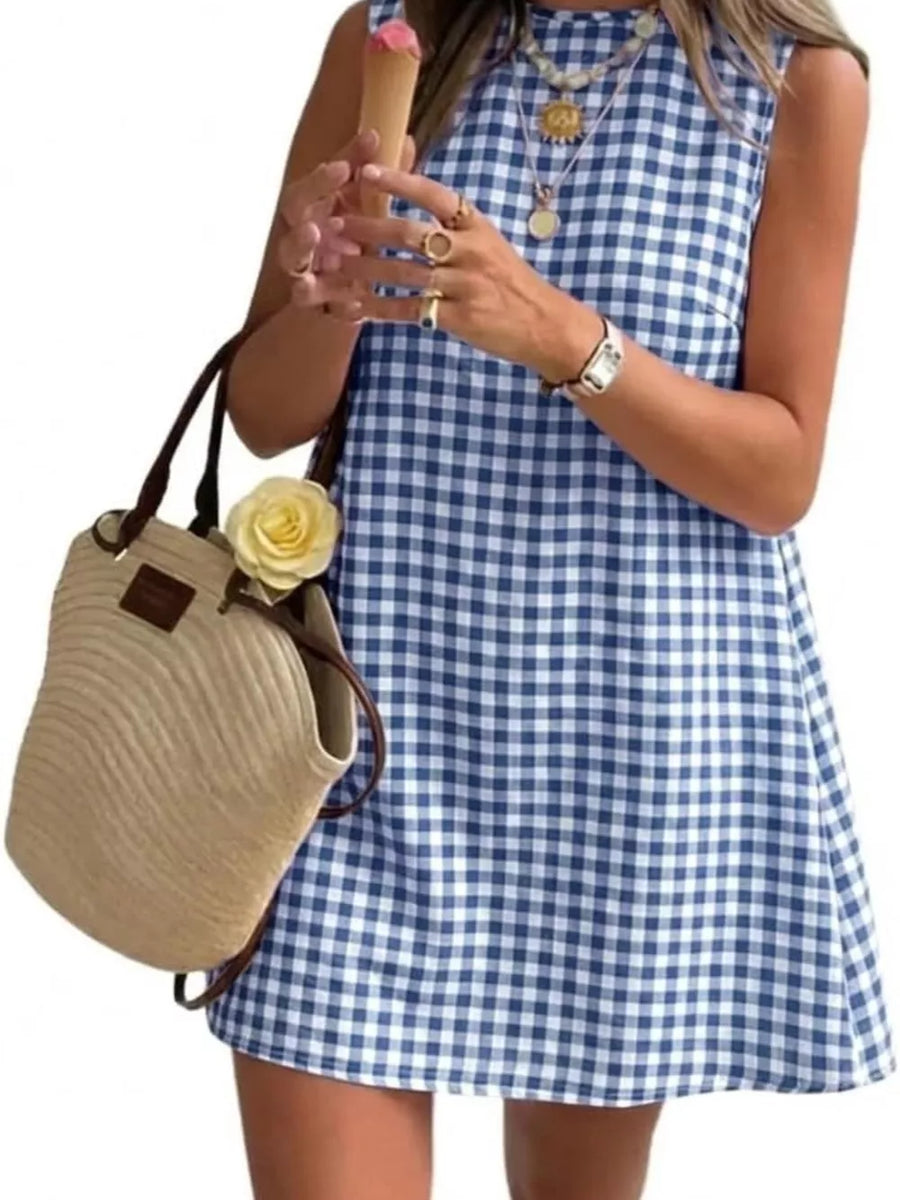 Khaki mini dress with not lined and sleeveless
