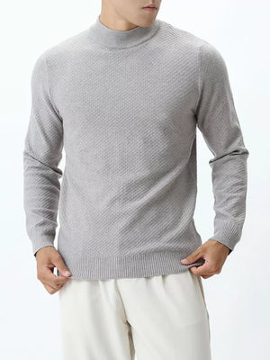 White mock neck sweater with hip-length and pullover