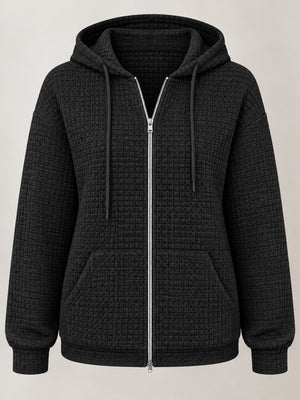 Polyester (90% to less than 95%) blended with spandex zip hoodie in White with relaxed silhouette