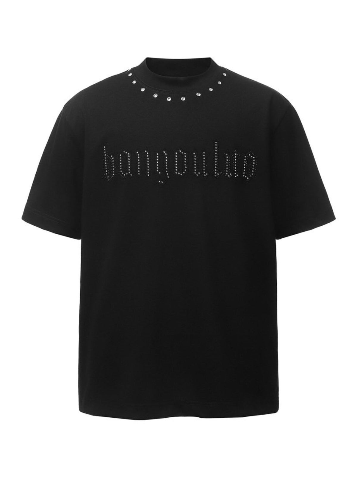 t-shirt in black featuring rhinestone embellishment and oversized fit