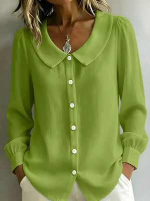 Full Size Peter Pan Collar Button-down Shirt in Light Green with buttoned