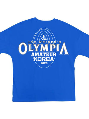 Blue oversized graphic tee with Olympia Amateur Korea 2020 print