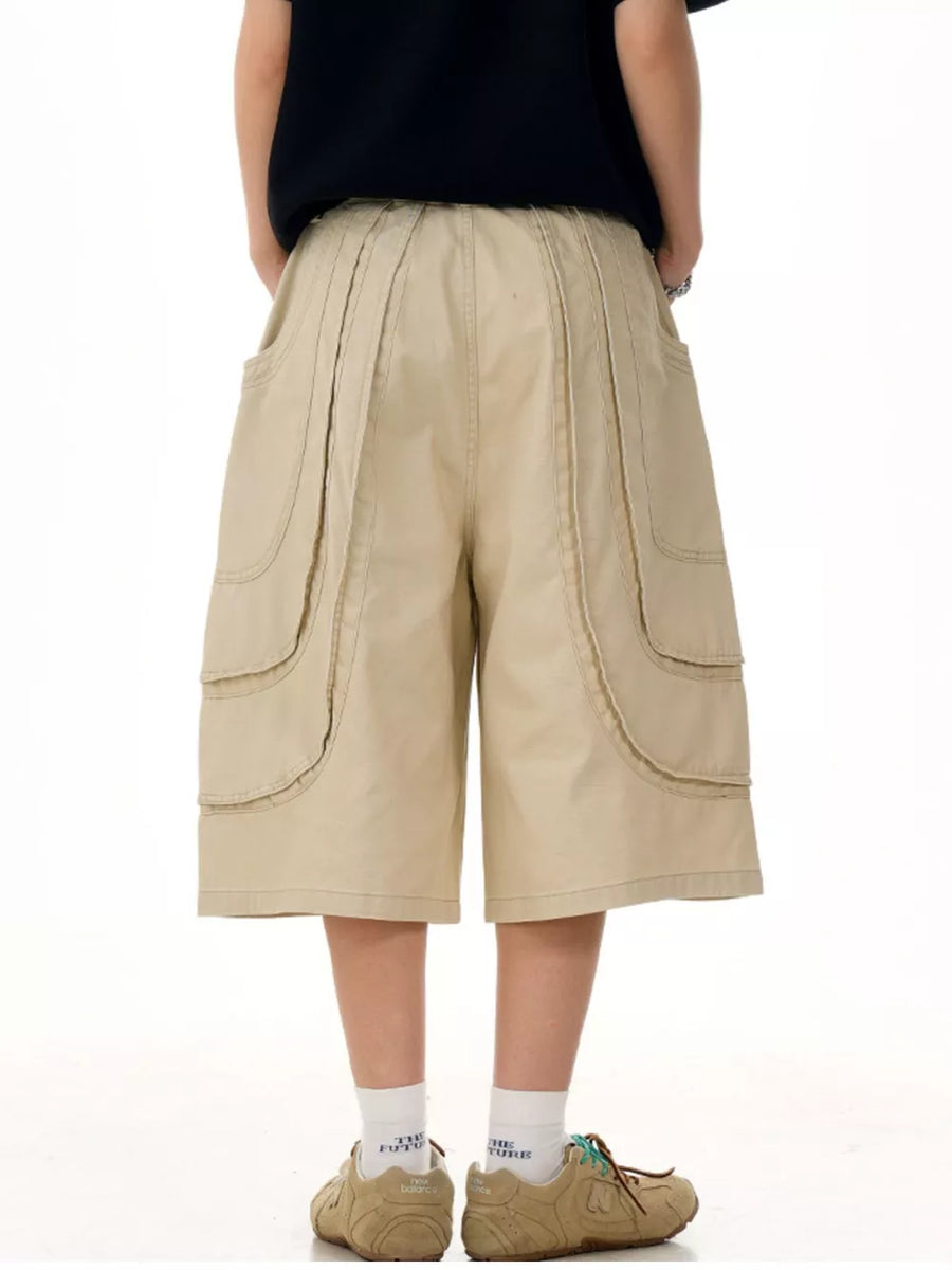 Black Men's Loose Fit Wide Leg Cargo Capris