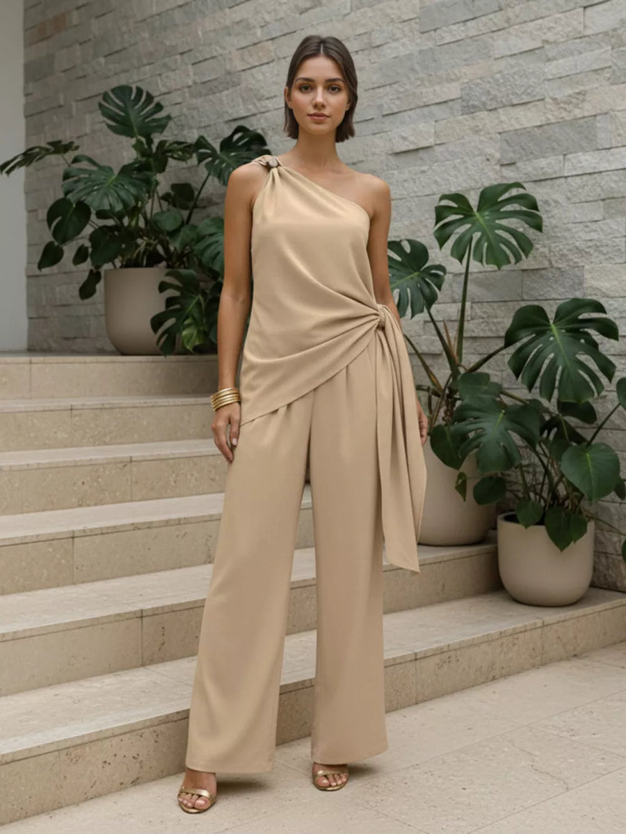 30% linen, 20% polyester, 20% rayon, 30% cotton Care instructions: Machine wash two-piece set in Khaki Color with relaxed