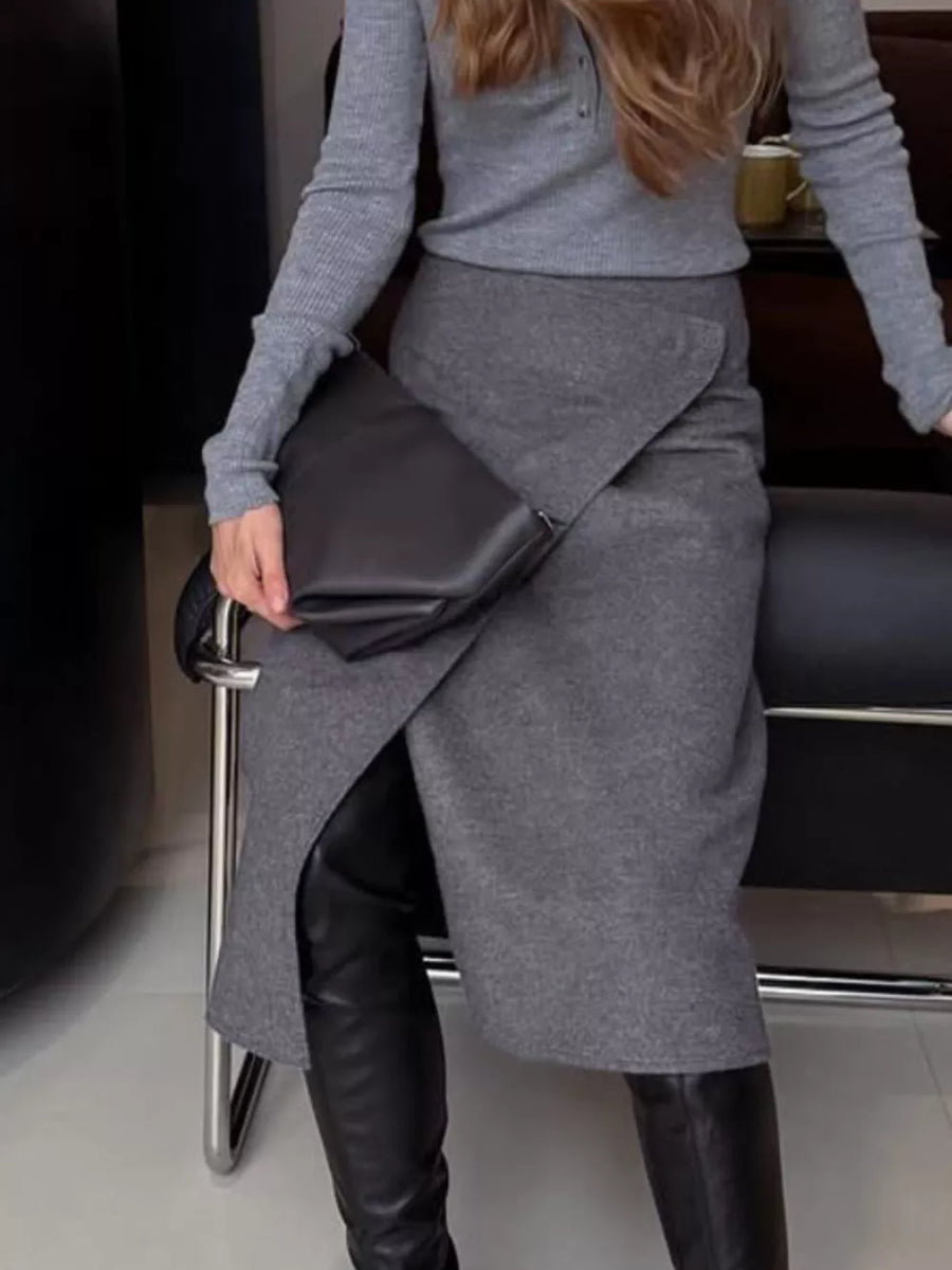 Gray A-line wrap skirt with not applicable