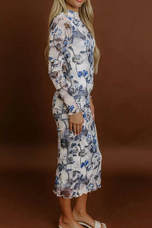 Floral Print Sheath Long Sleeve Dress option 4