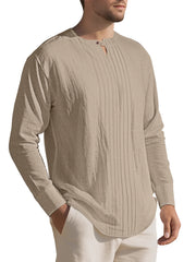 Black Forest Men's Casual Pleated Long Sleeve Shirt Plus Size