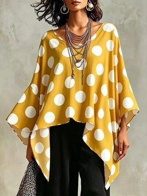 Polka Dot Asymmetrical Hem Blouse in Light Blue