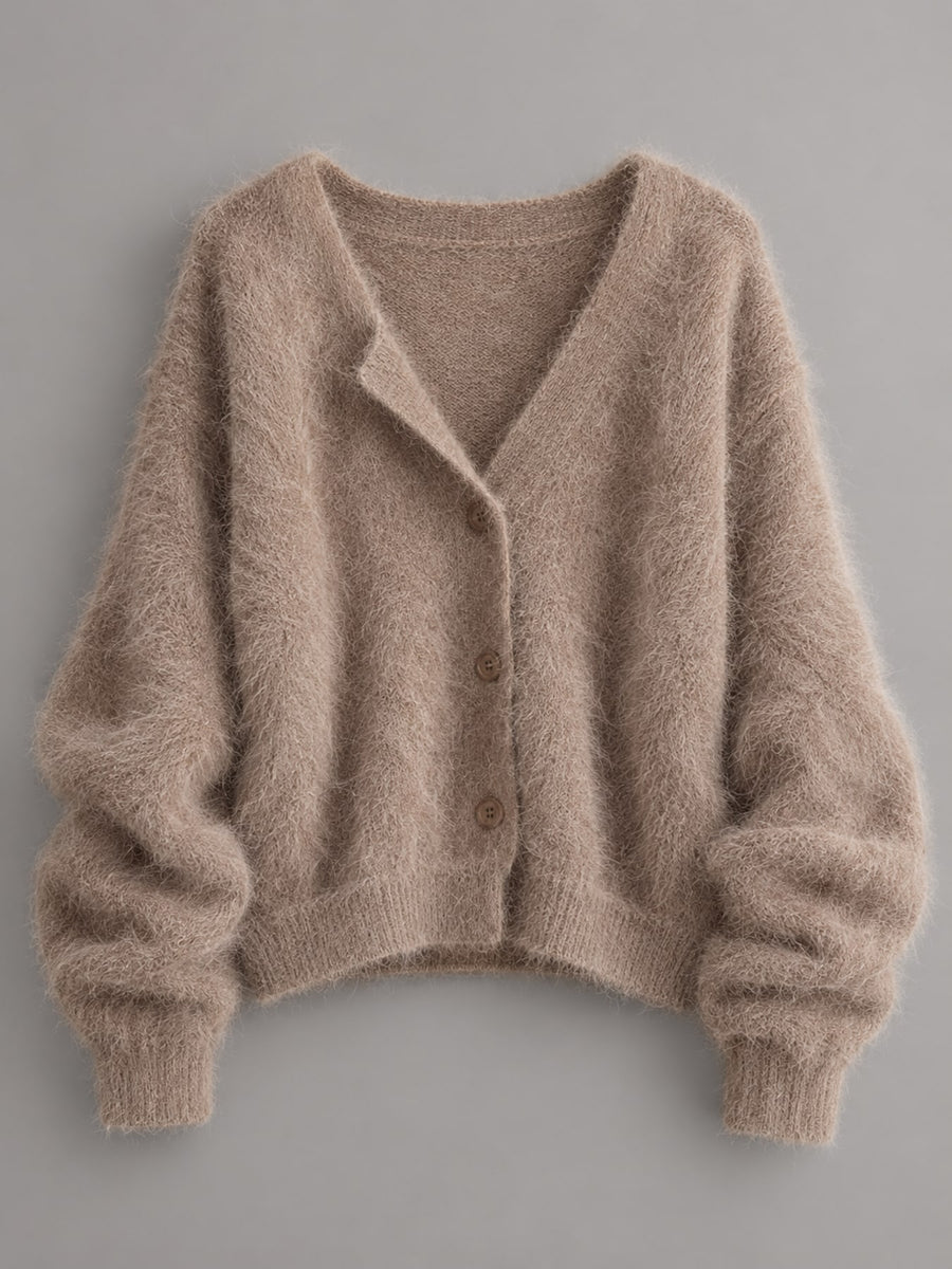 Golden mink fleece Care instructions: Hand wash cold cardigan in Coffee with oversized silhouette