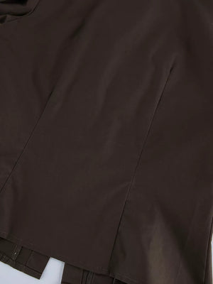 Brown button-up shirt with hip-length and button-front