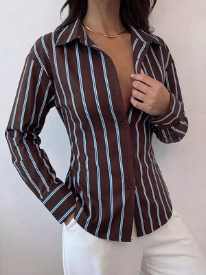 100% polyester Care instructions: Machine wash cold button-down shirt in Chocolate with slim silhouette