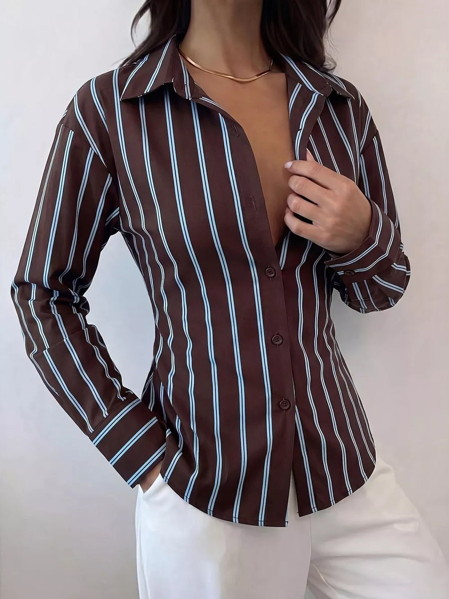 100% polyester Care instructions: Machine wash cold button-down shirt in Chocolate with slim silhouette