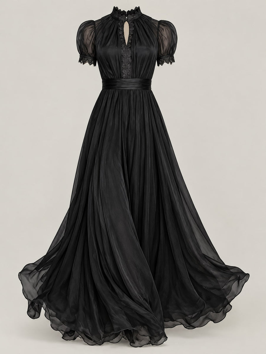 plum maxi dress with ruched and puff sleeve