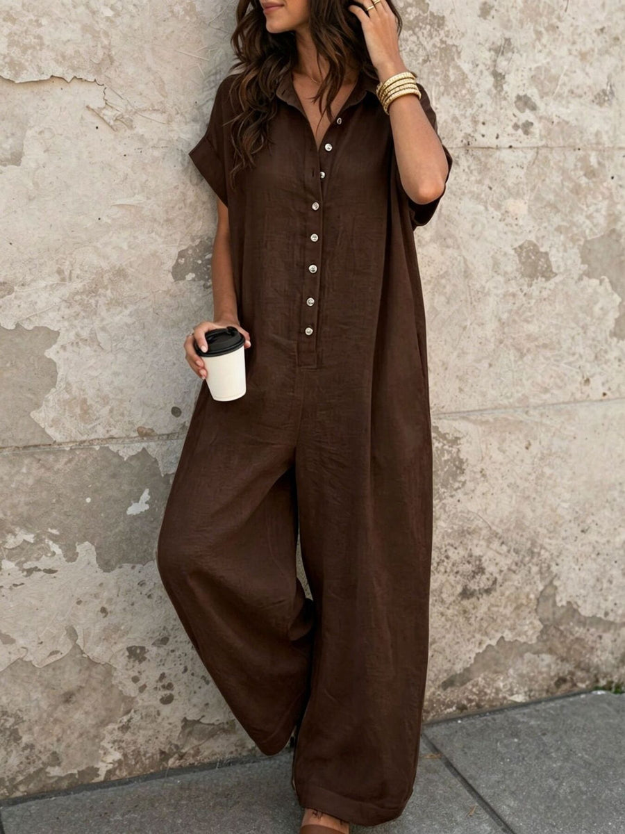 jumpsuit in ivory with collared and full-length