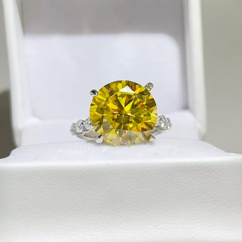 ring in yellow featuring moissanite stone and fitted fit