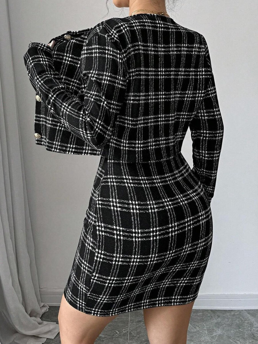two-piece set in Black with plaid and two-piece set