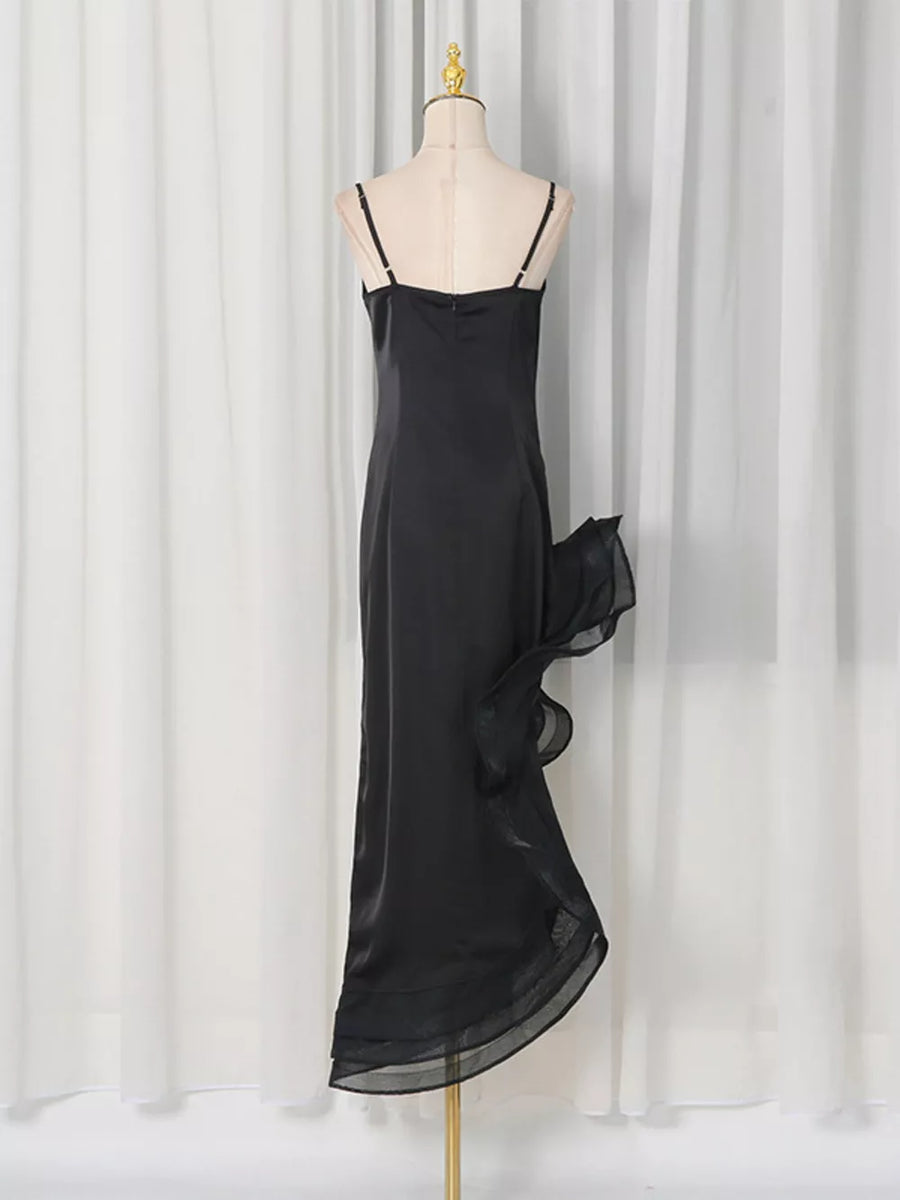 Spaghetti Strap Ruffle Slit Maxi Dress option 6
