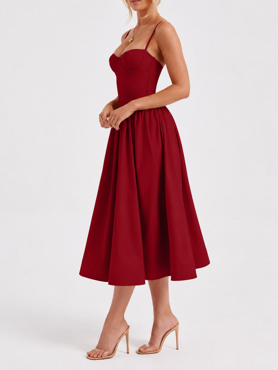 Light Yellow midi dress with seam detail and spaghetti strap