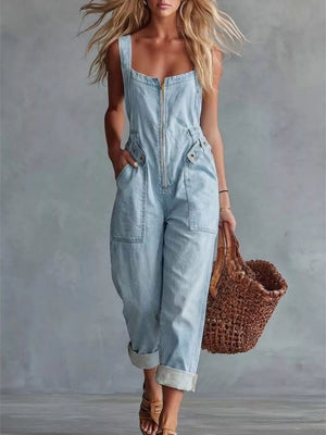 cotton jumpsuit in Sky Blue with relaxed silhouette
