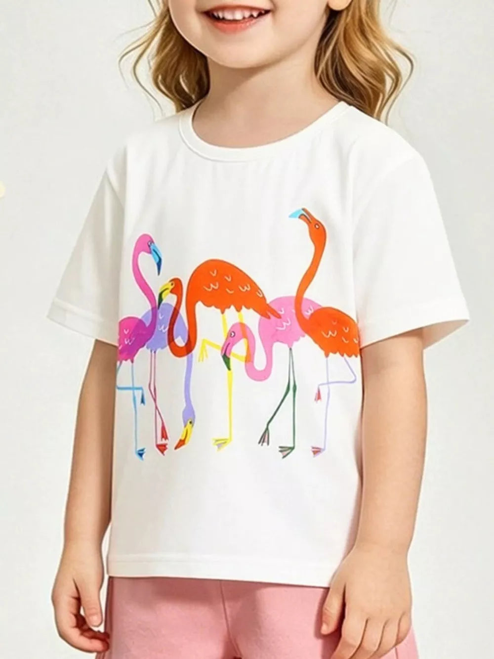 Playful flamingo print toddler t-shirt with crew neck.