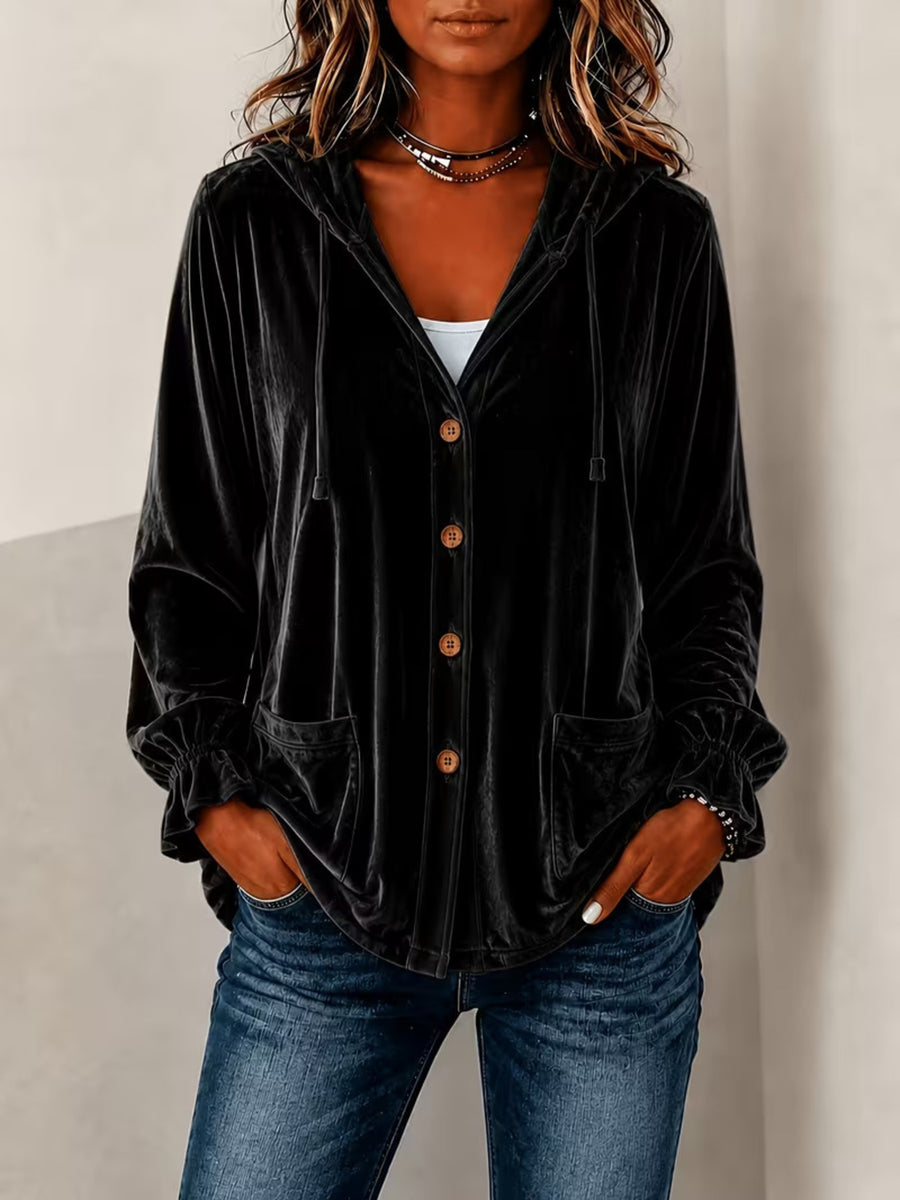 hoodie in Sky Blue with buttoned and hip-length
