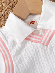 Children's Long Sleeve Shirt & Knit Vest And Jeans Set in White