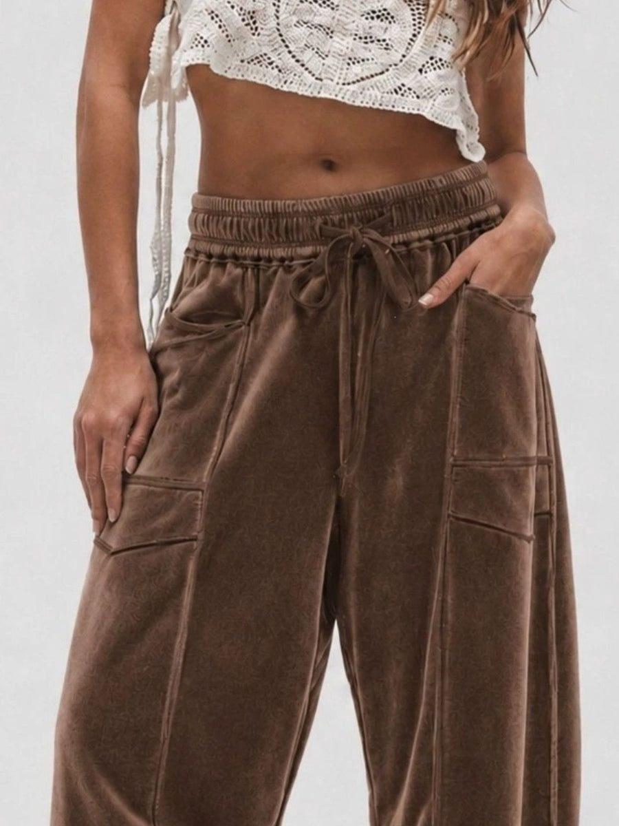 100% polyester Care instructions: Machine wash cold wide-leg pants in Wine Red with loose silhouette