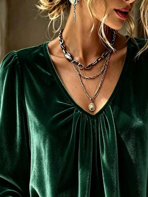 Dark Green relaxed blouse with v-neck