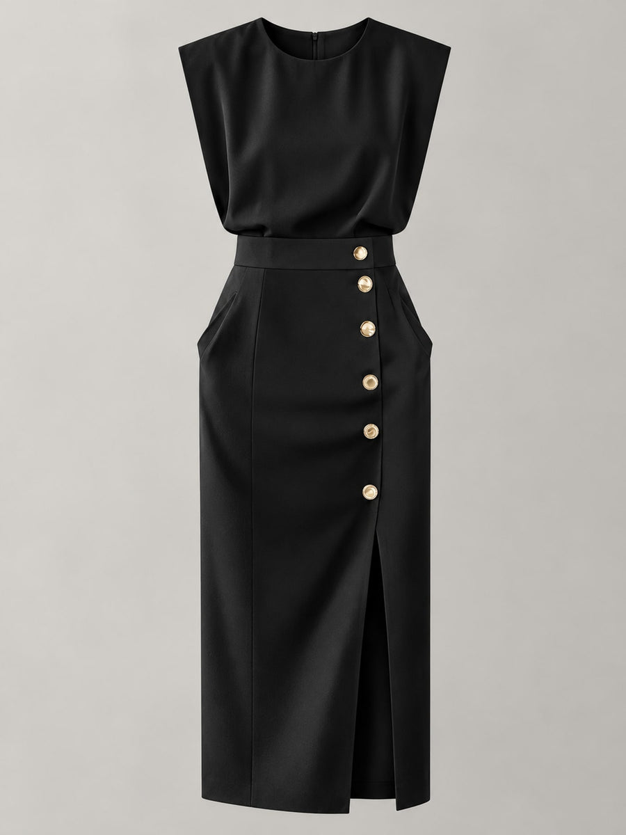 Green midi dress with midi and pull-on