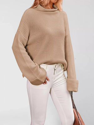 Apricot oversized mock neck sweater with mock neck