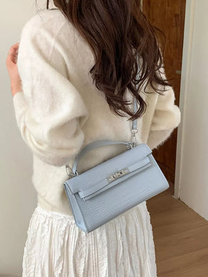 Croc-embossed Pu Leather Crossbody Bag in Blue