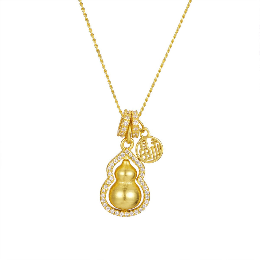 18k Gold-plated Gourd Pendant Necklace in clear with 18K gold-plated