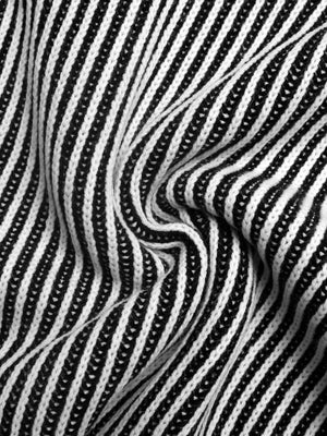 Black and white striped knit sweater with contrast collar detail