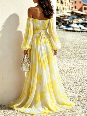 bohemian maxi dress in Yellow with off-shoulder