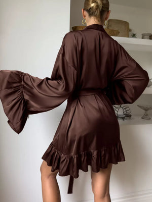 95% polyester, 5% elastane Care instructions: Machine wash cold robe in chocolate brown with relaxed silhouette