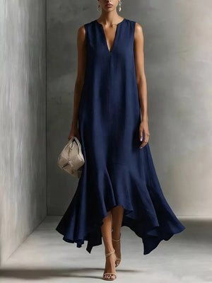 resort midi dress in Sky Blue with notch neck