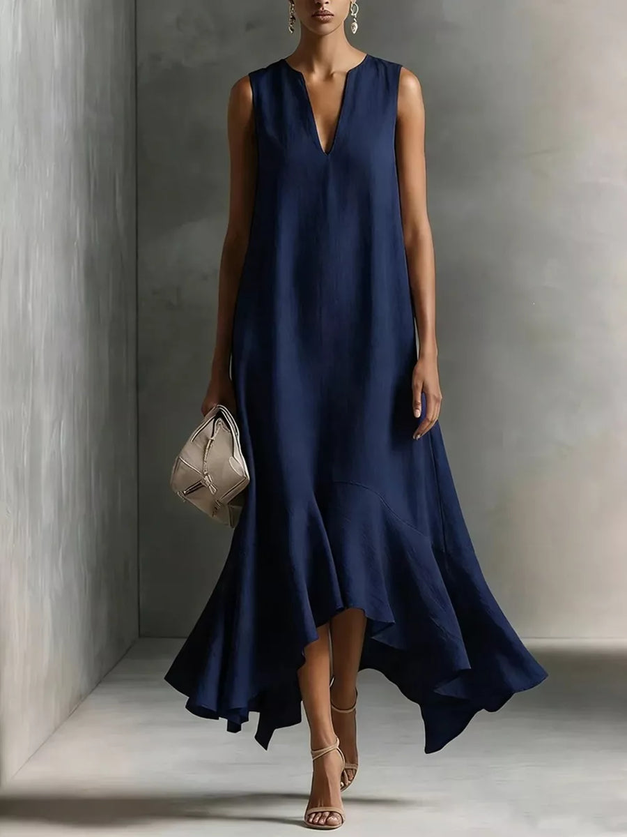 resort midi dress in Sky Blue with notch neck