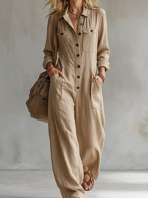 White jumpsuit with full-length and button-front