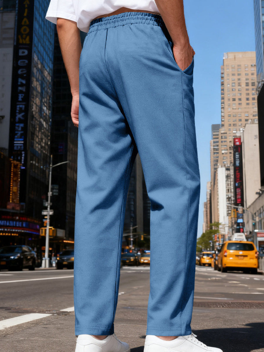 straight-leg pants in Apricot with drawstring and full-length