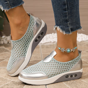 pink slip-on shoes featuring breathable and mesh