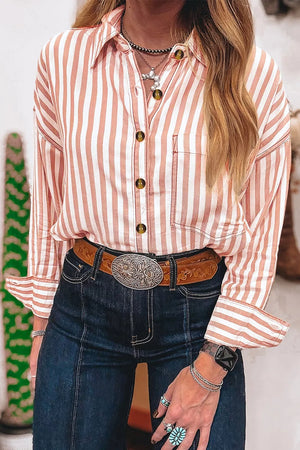Stripe Western Button Down Long Sleeve Shirt option 5