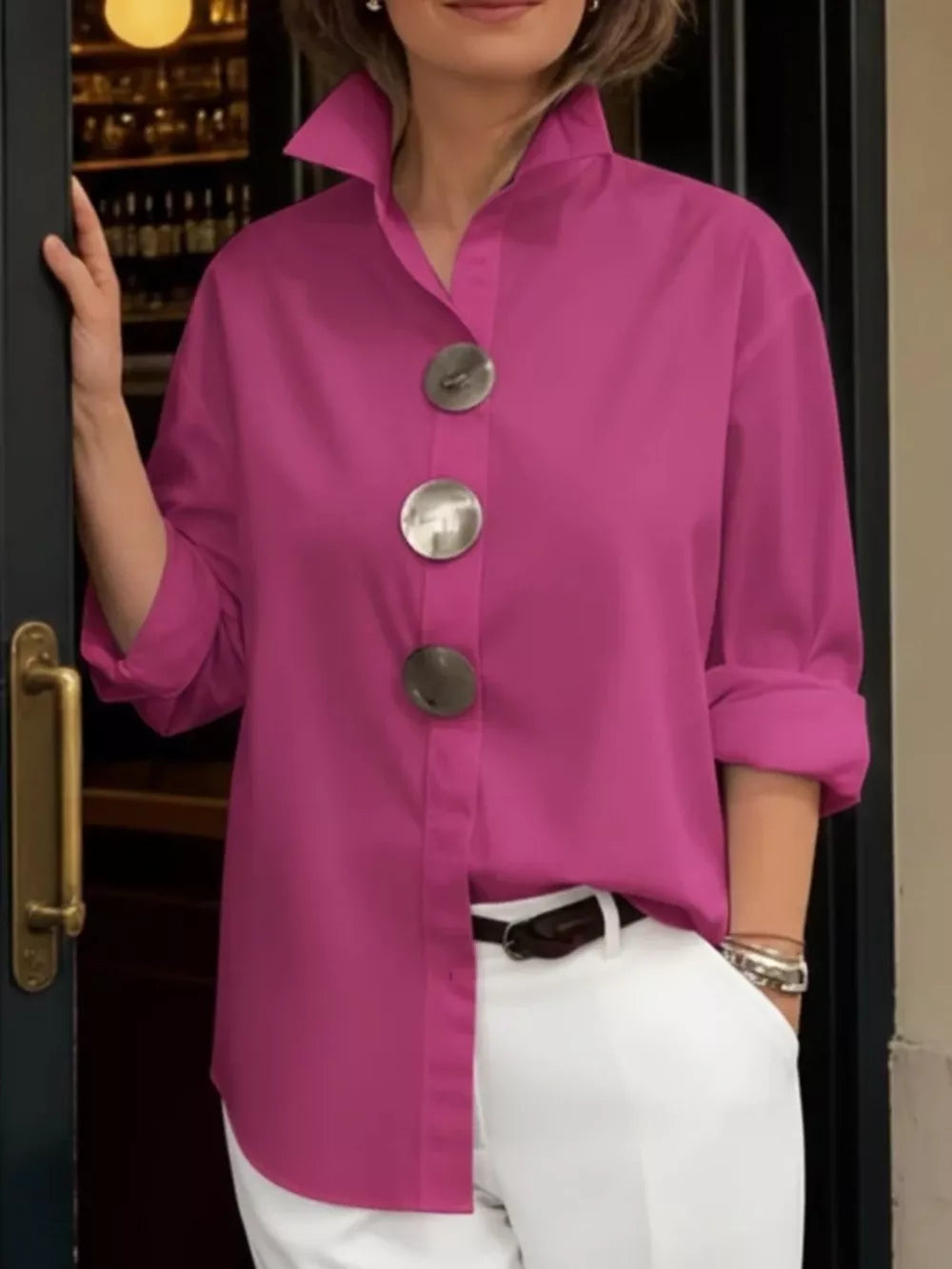 white oversized button-up shirt with collared