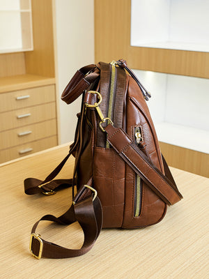 backpack featuring patchwork in Brown with PU Leather Imported Size &amp texture