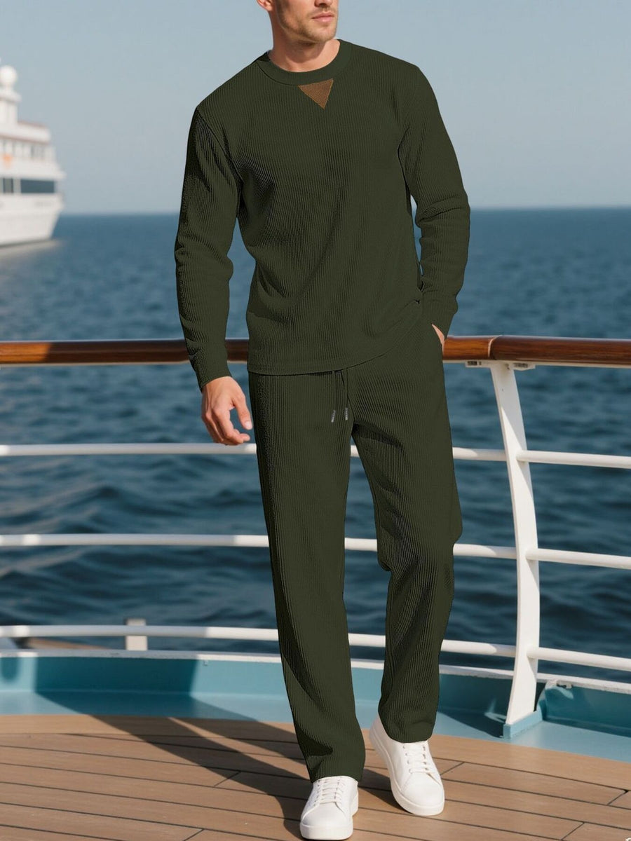 athleisure pajama set in Navy Blue with crew neck
